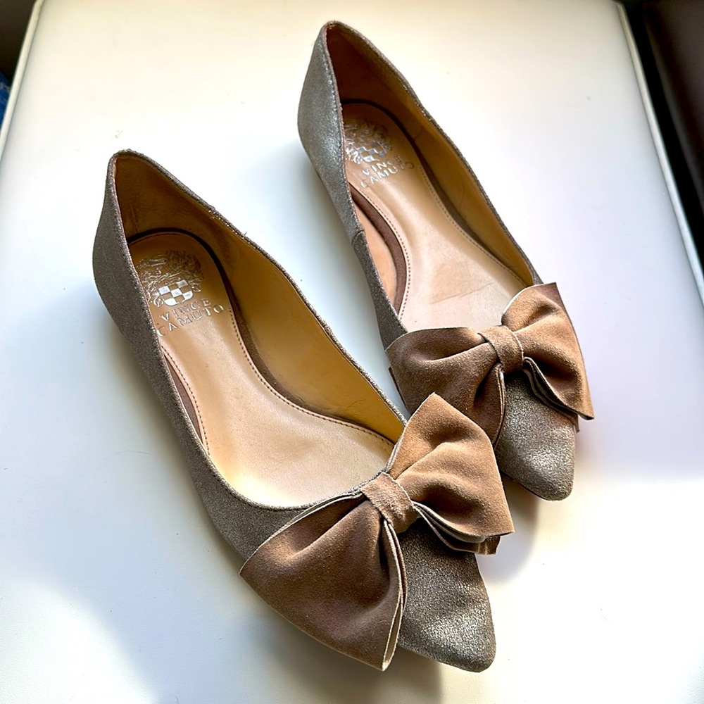 Vince Camuto Pointed Toe Suede Ribbon Bow Ballet Flats 7.5